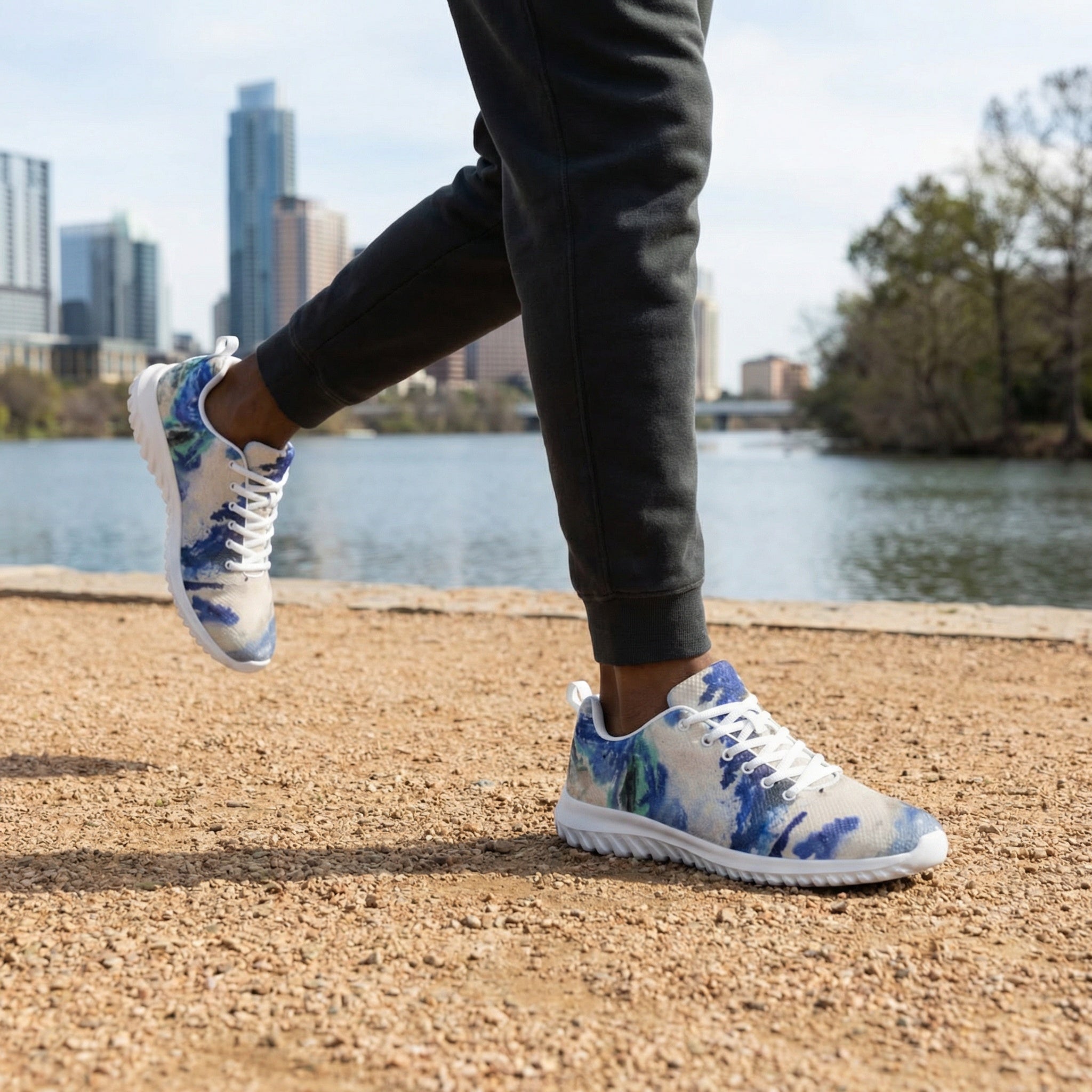 Tidal Wave Abstract Men’s Athletic Sneakers – Blue Artistic Running Shoes
